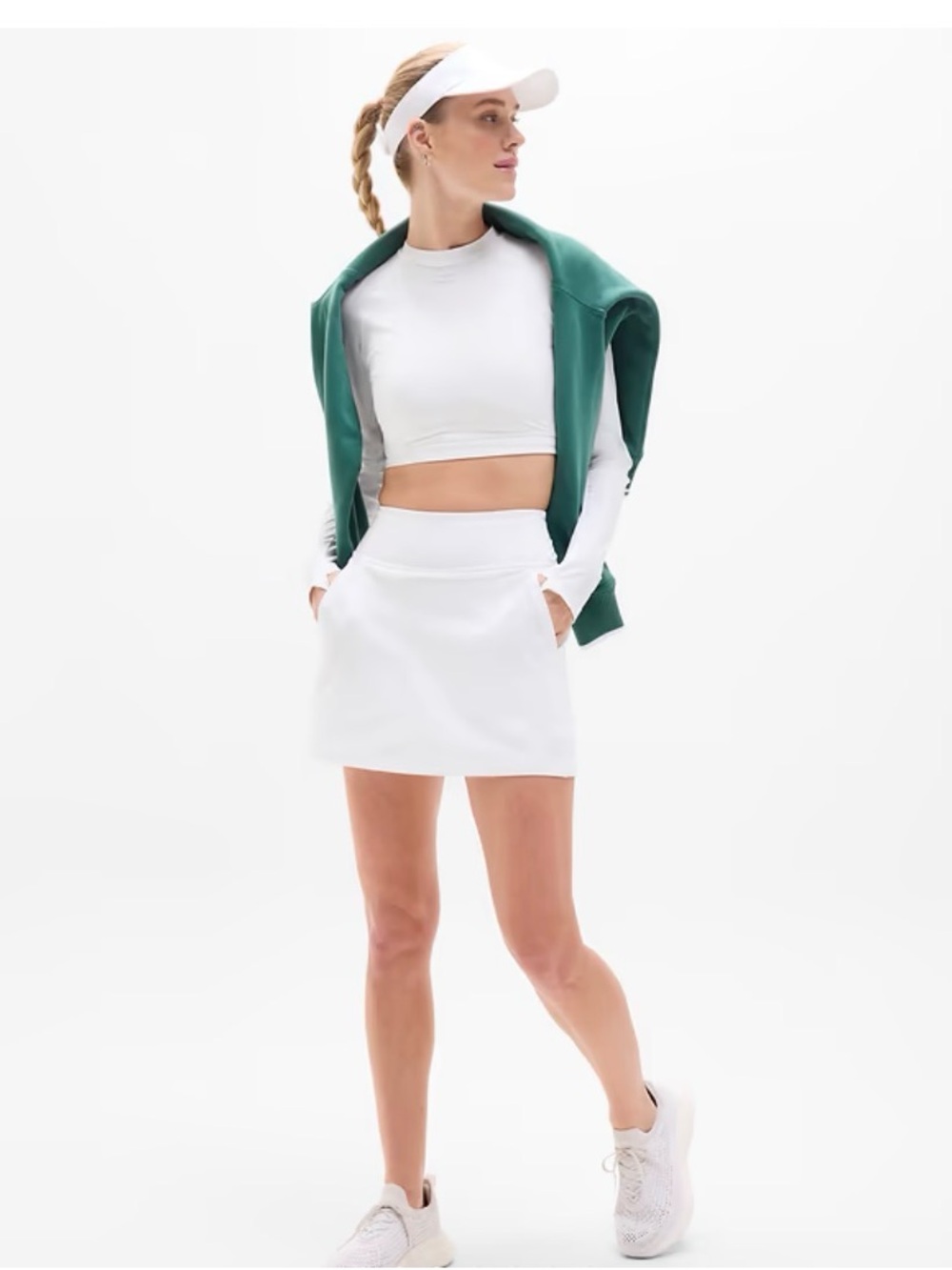 Athleta White Athletic Skort with Deep Green Sweatshirt Accent